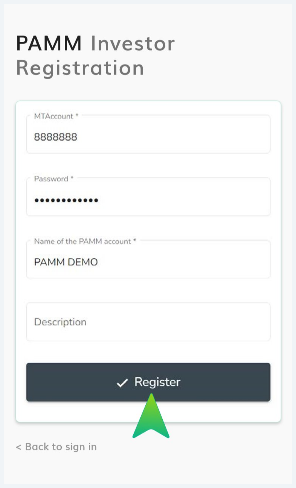 PAMM Investor login form